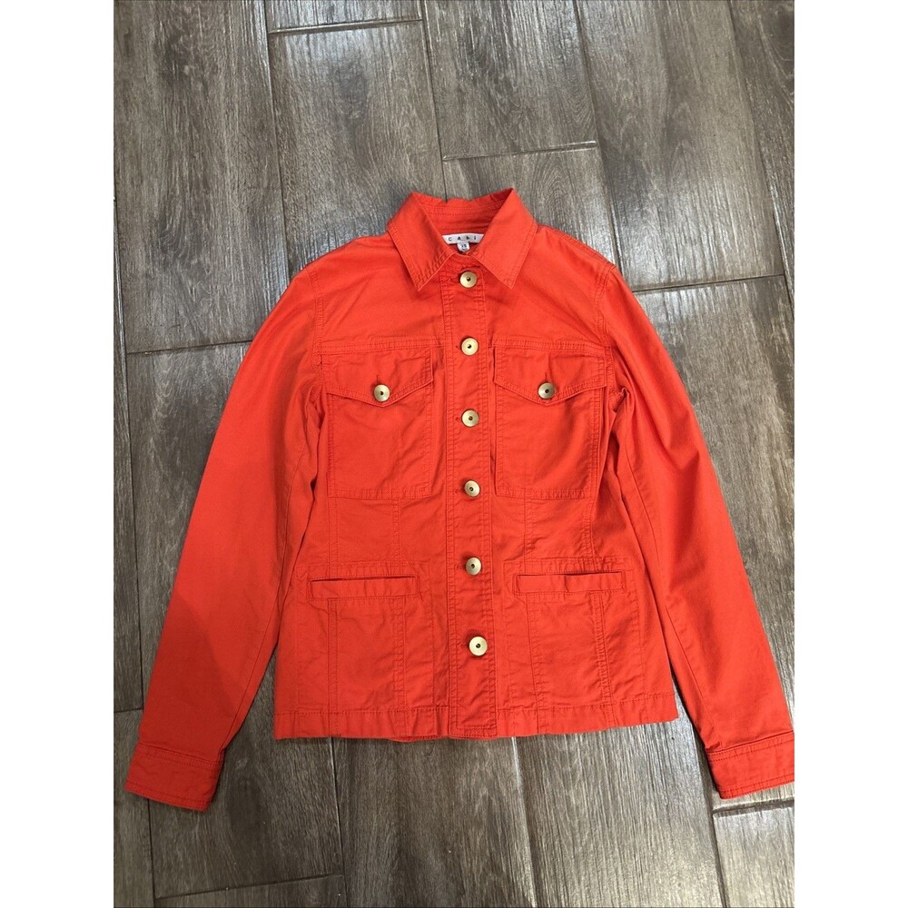 Cabi‎ Women’s XS Lightweight Coral Jacket With Gold Buttons & Ruffle Detail EUC